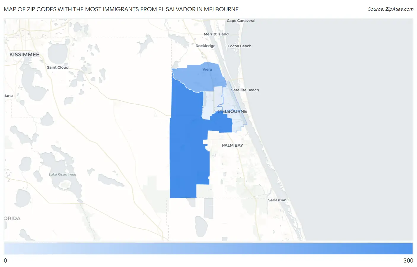 Zip Codes with the Most Immigrants from El Salvador in Melbourne Map