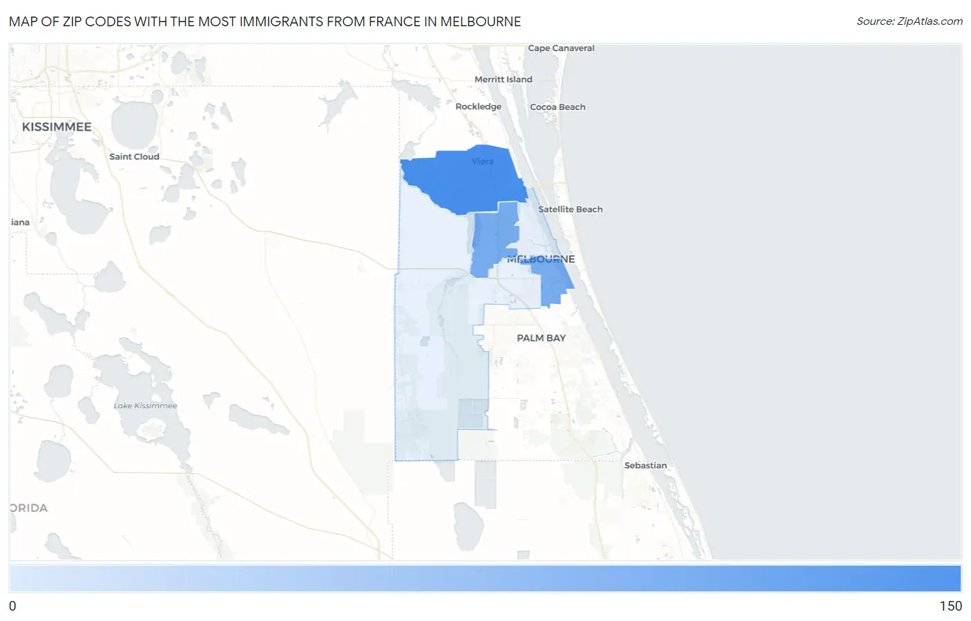 Zip Codes with the Most Immigrants from France in Melbourne Map
