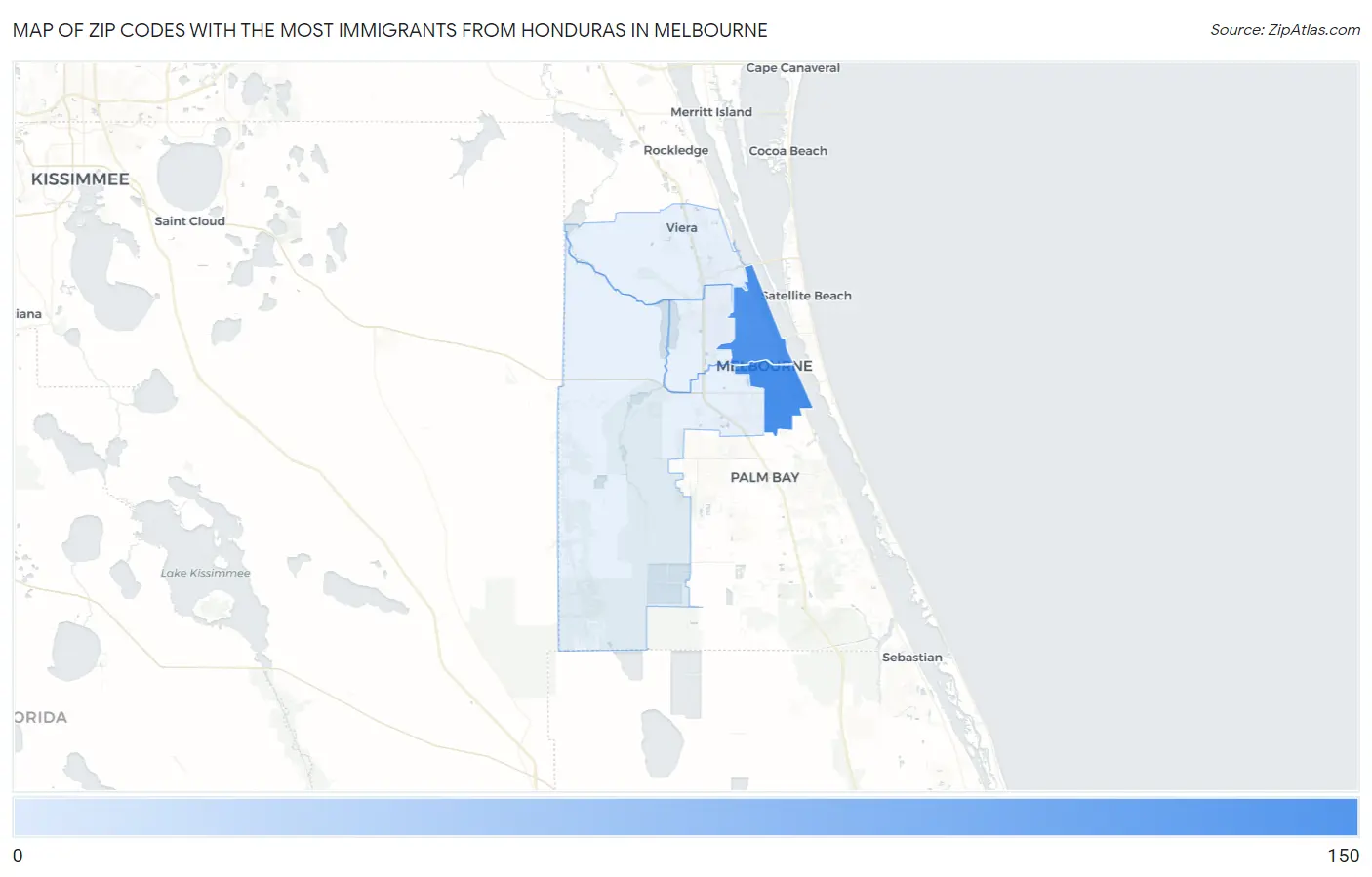 Zip Codes with the Most Immigrants from Honduras in Melbourne Map