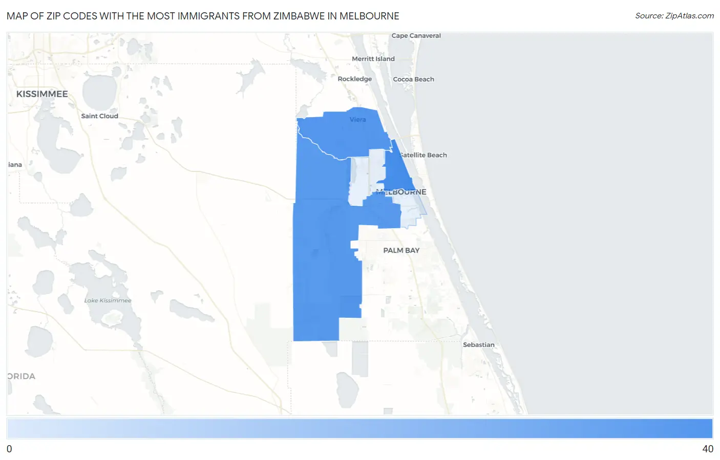 Zip Codes with the Most Immigrants from Zimbabwe in Melbourne Map