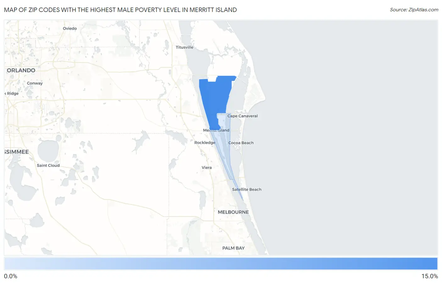 Zip Codes with the Highest Male Poverty Level in Merritt Island Map
