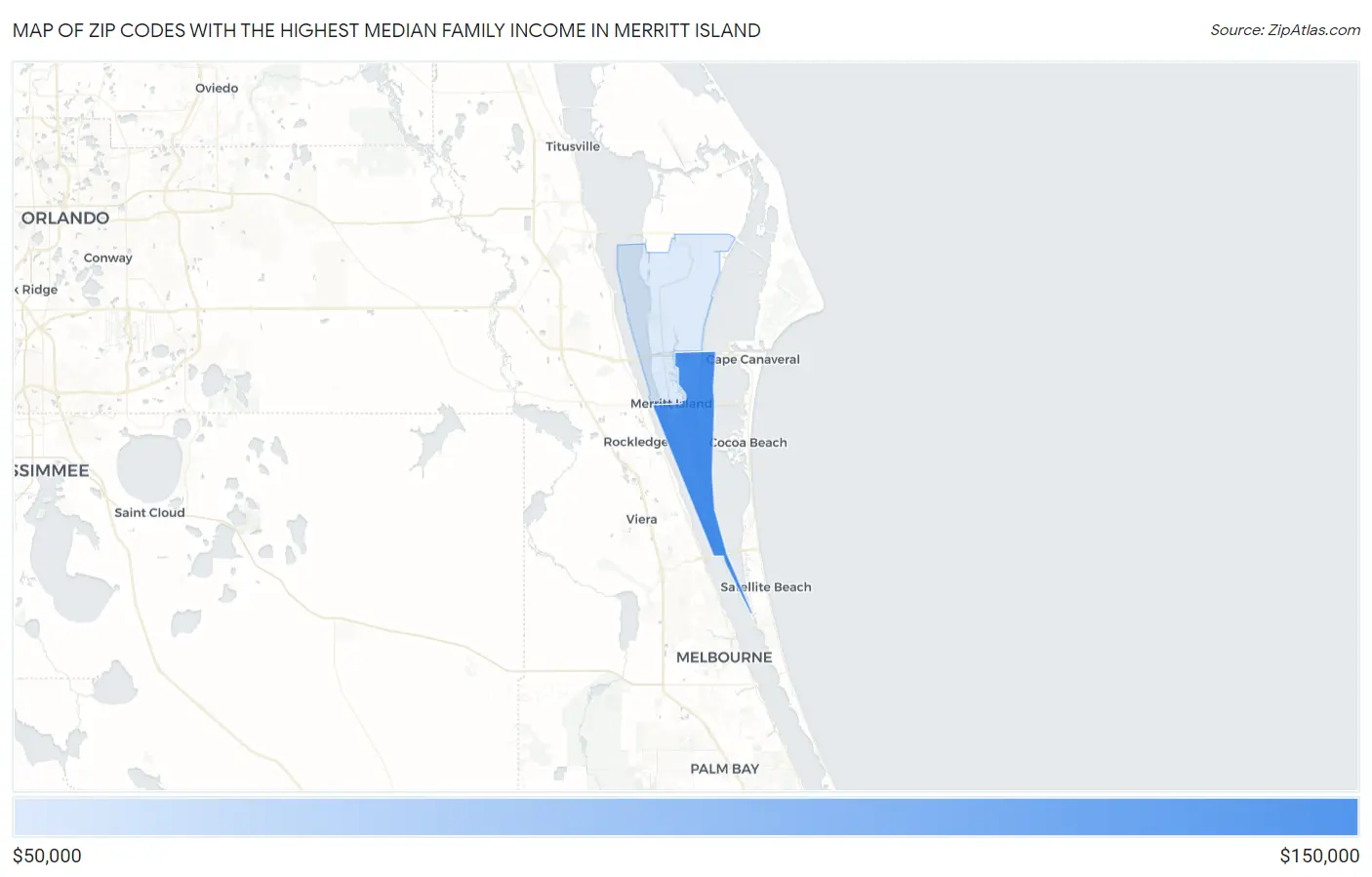 Zip Codes with the Highest Median Family Income in Merritt Island Map
