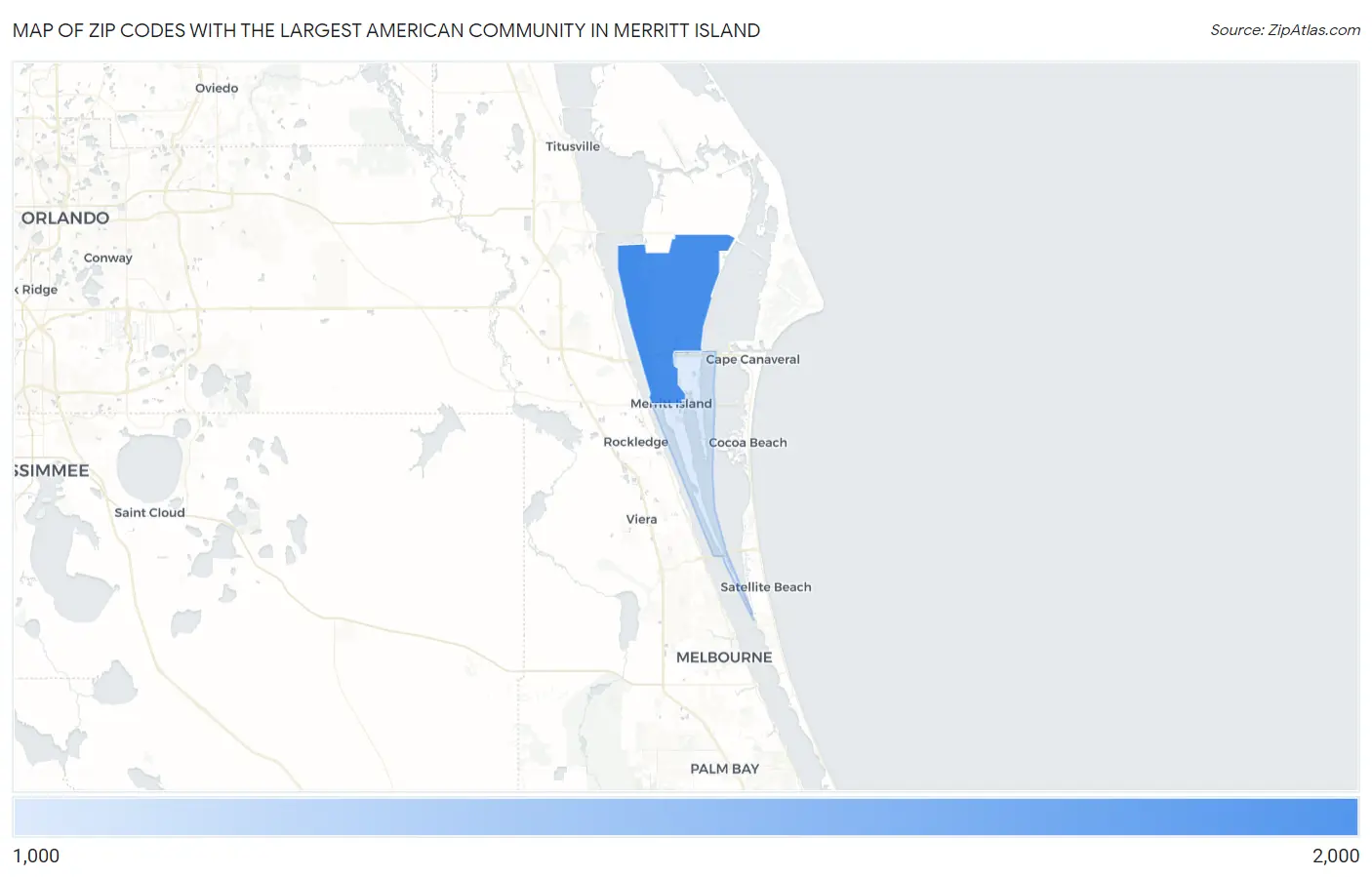 Zip Codes with the Largest American Community in Merritt Island Map
