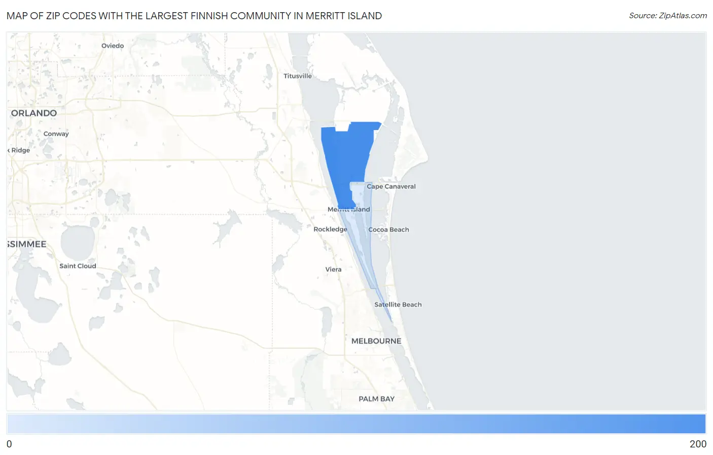 Zip Codes with the Largest Finnish Community in Merritt Island Map