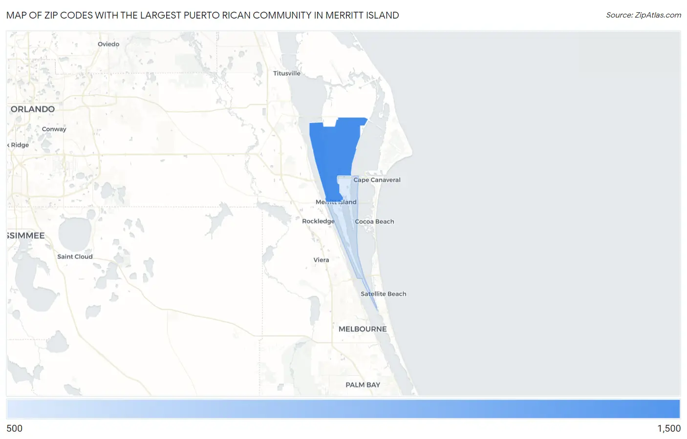 Zip Codes with the Largest Puerto Rican Community in Merritt Island Map