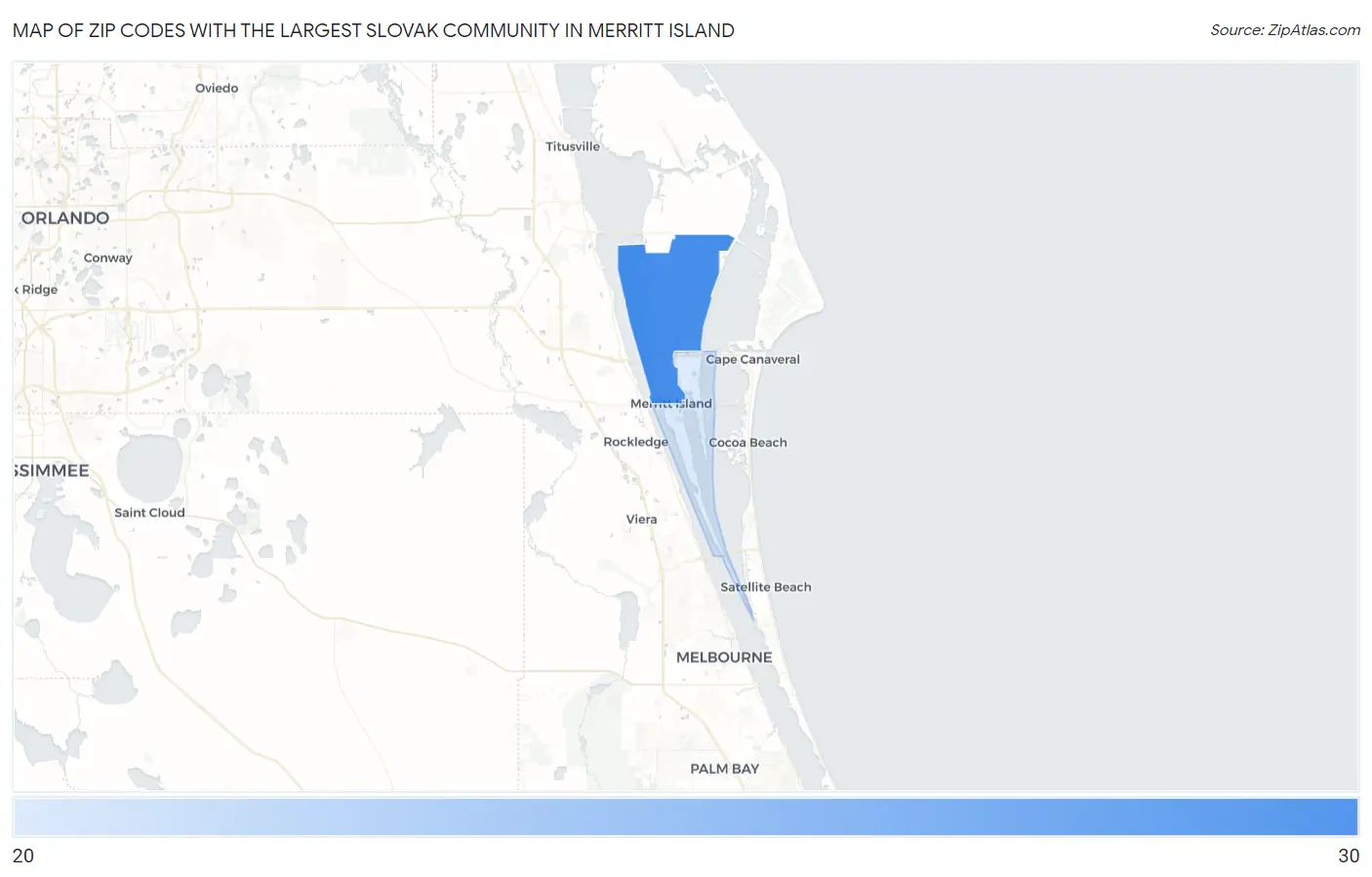 Zip Codes with the Largest Slovak Community in Merritt Island Map