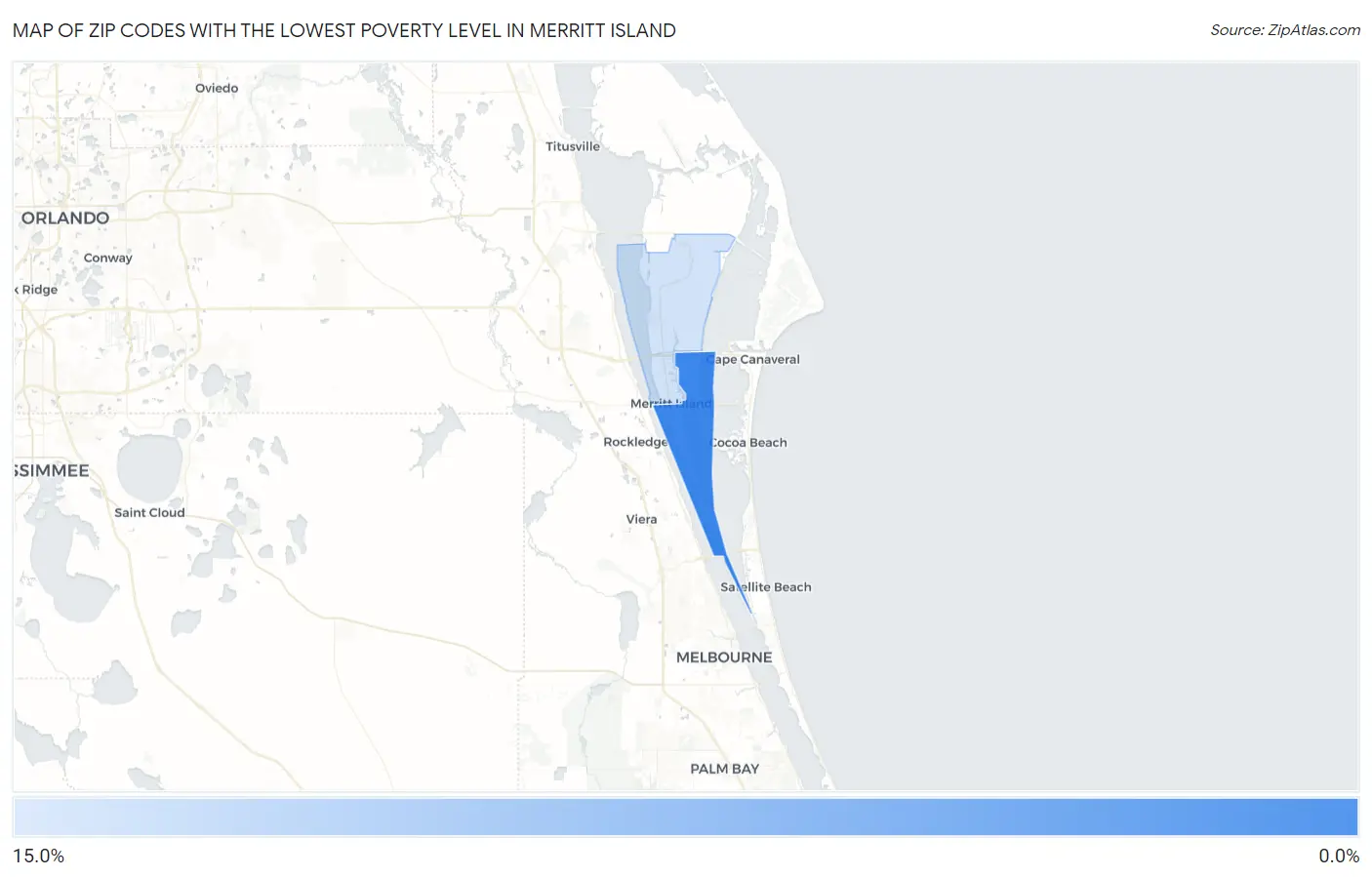 Zip Codes with the Lowest Poverty Level in Merritt Island Map