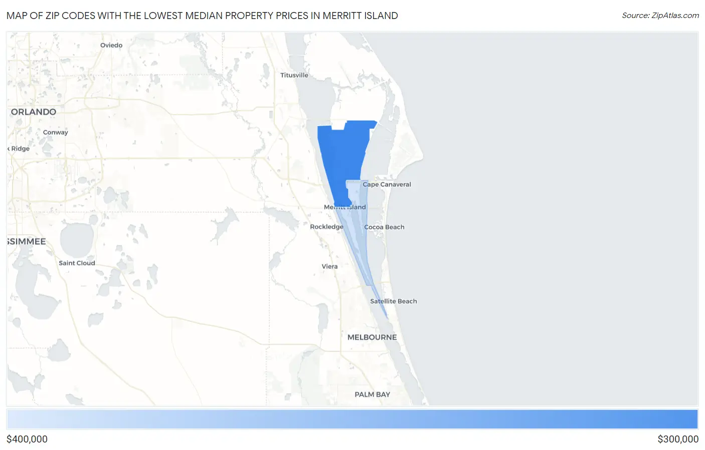 Zip Codes with the Lowest Median Property Prices in Merritt Island Map
