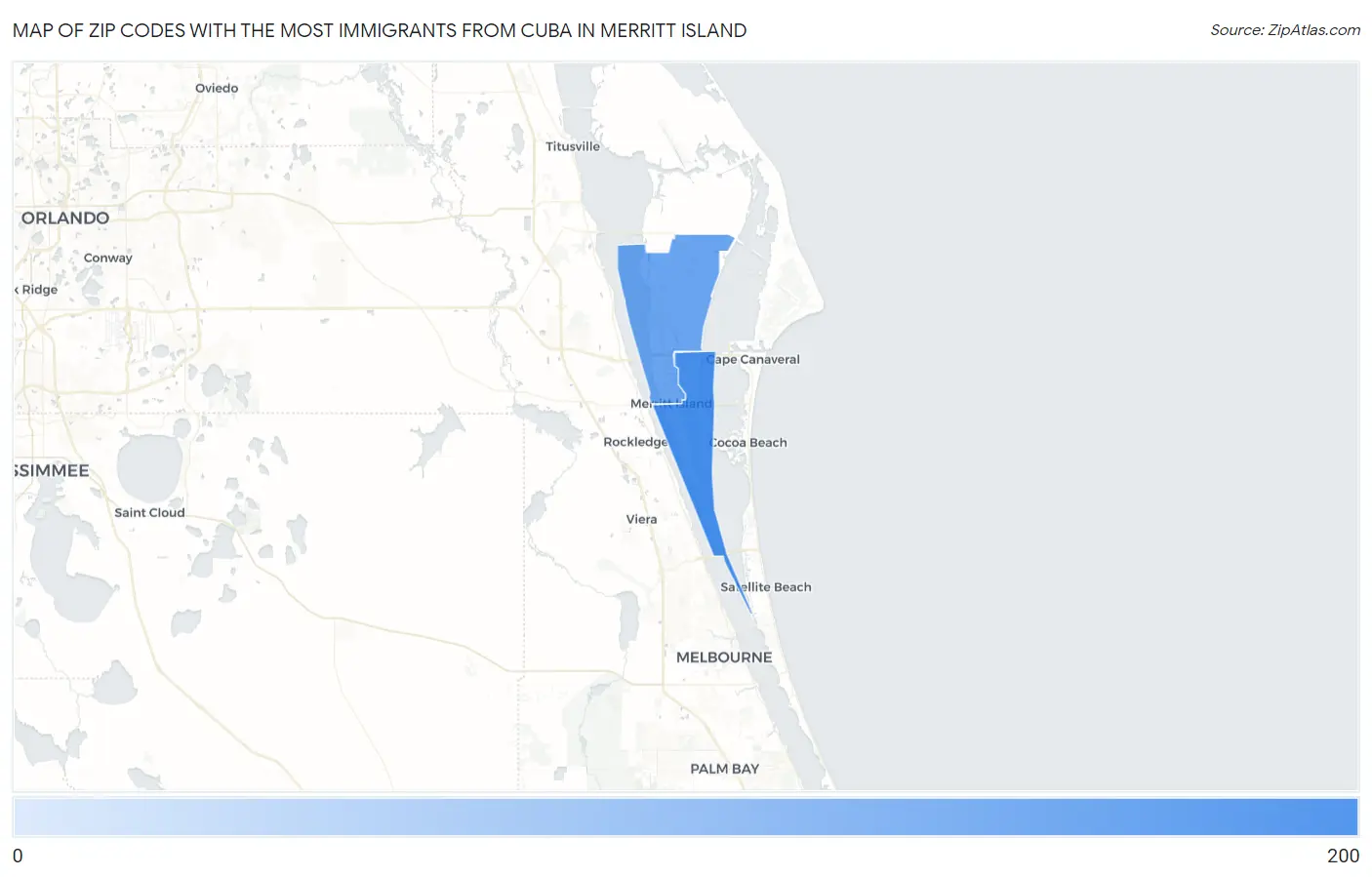 Zip Codes with the Most Immigrants from Cuba in Merritt Island Map