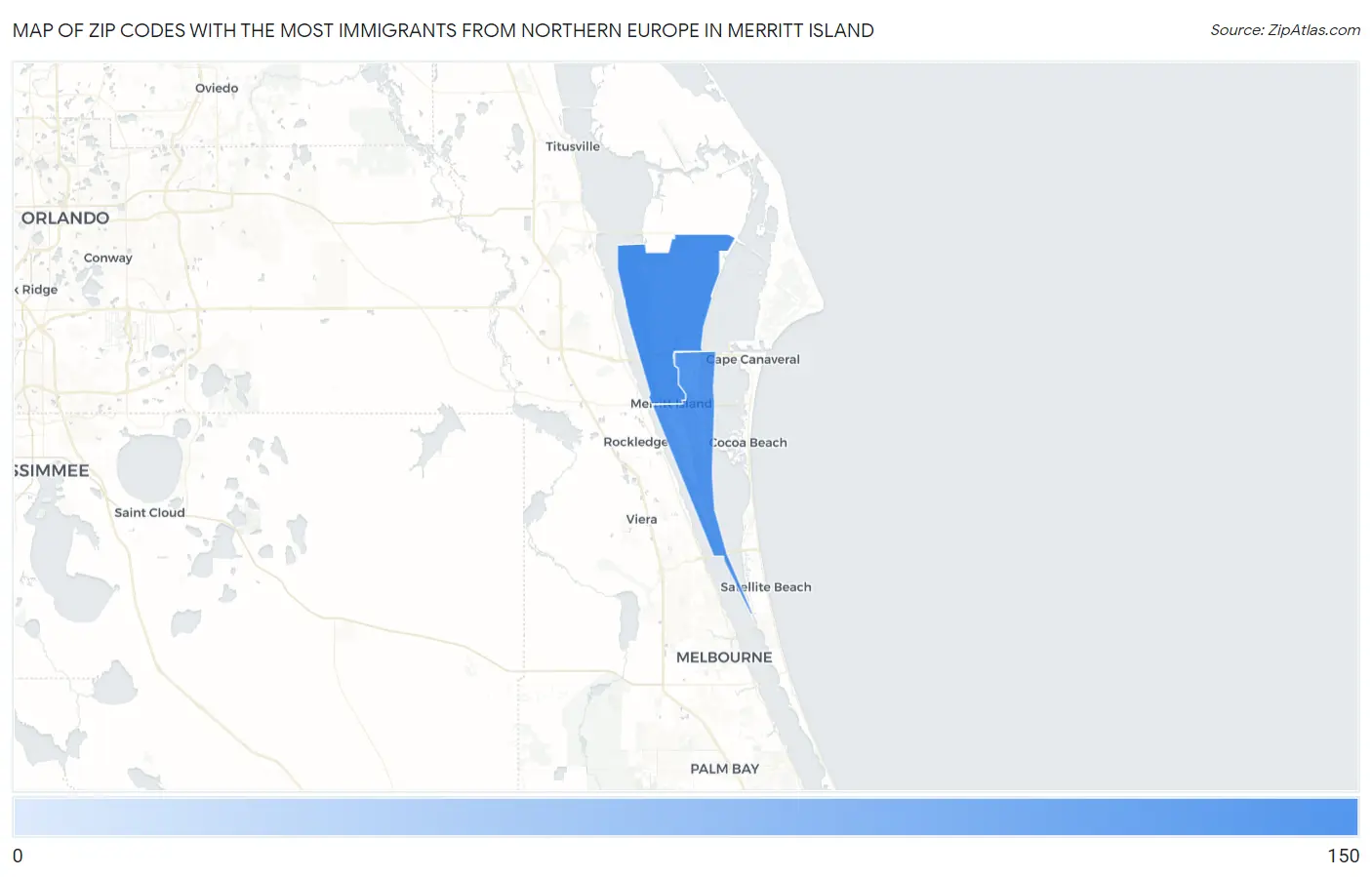 Zip Codes with the Most Immigrants from Northern Europe in Merritt Island Map