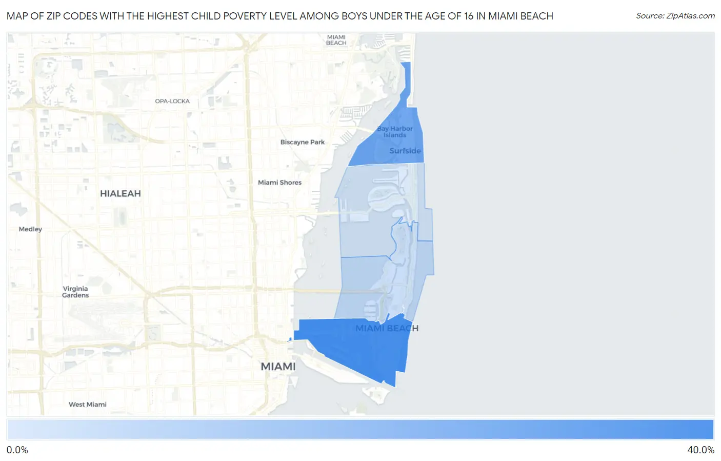 Zip Codes with the Highest Child Poverty Level Among Boys Under the Age of 16 in Miami Beach Map