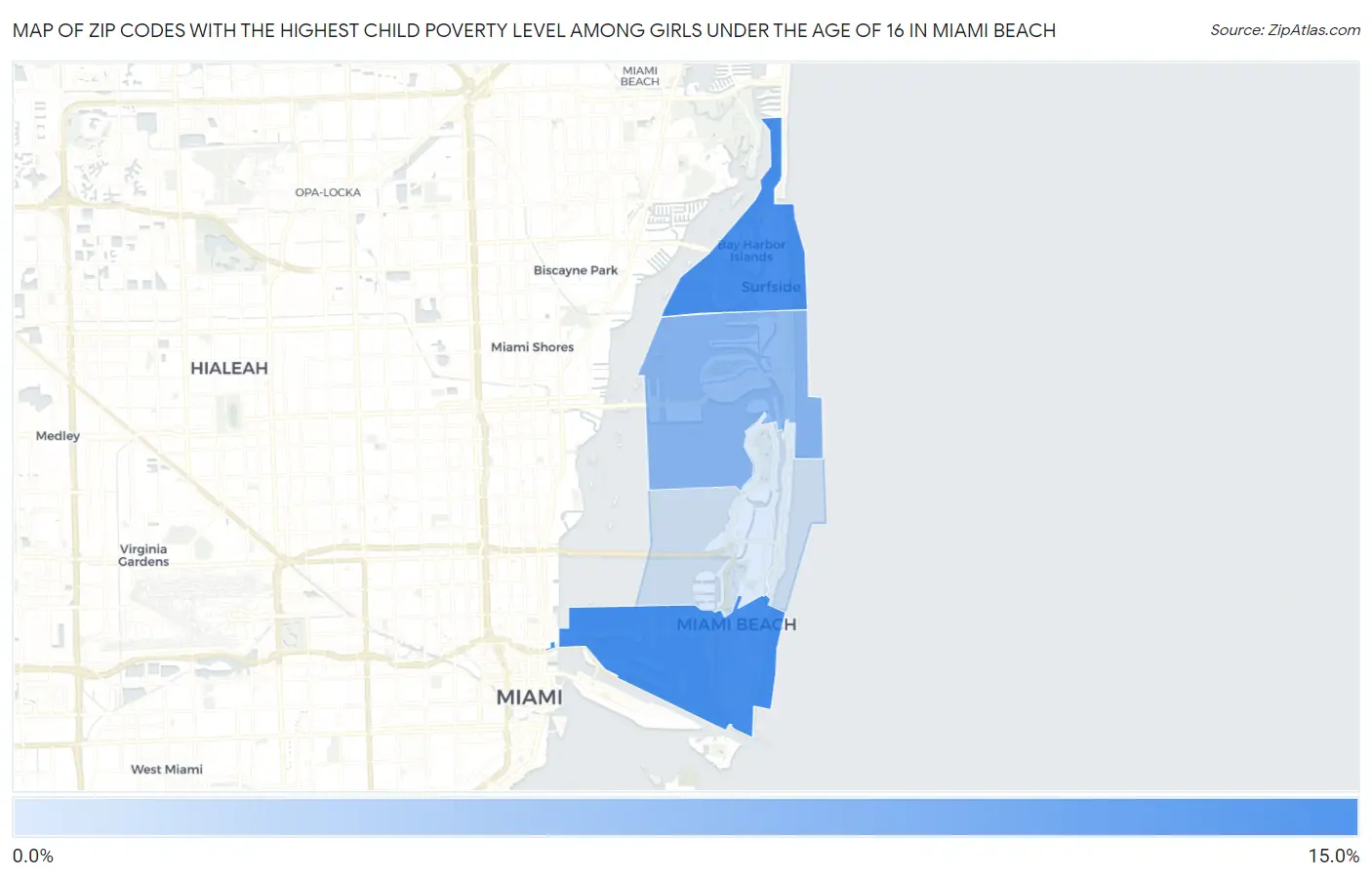 Zip Codes with the Highest Child Poverty Level Among Girls Under the Age of 16 in Miami Beach Map