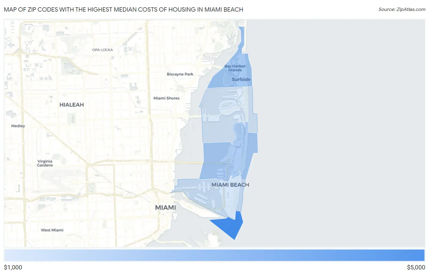 Zip Codes with the Highest Median Costs of Housing in Miami Beach Map