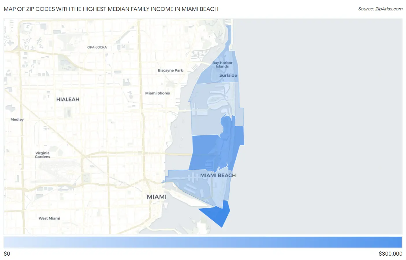 Zip Codes with the Highest Median Family Income in Miami Beach Map