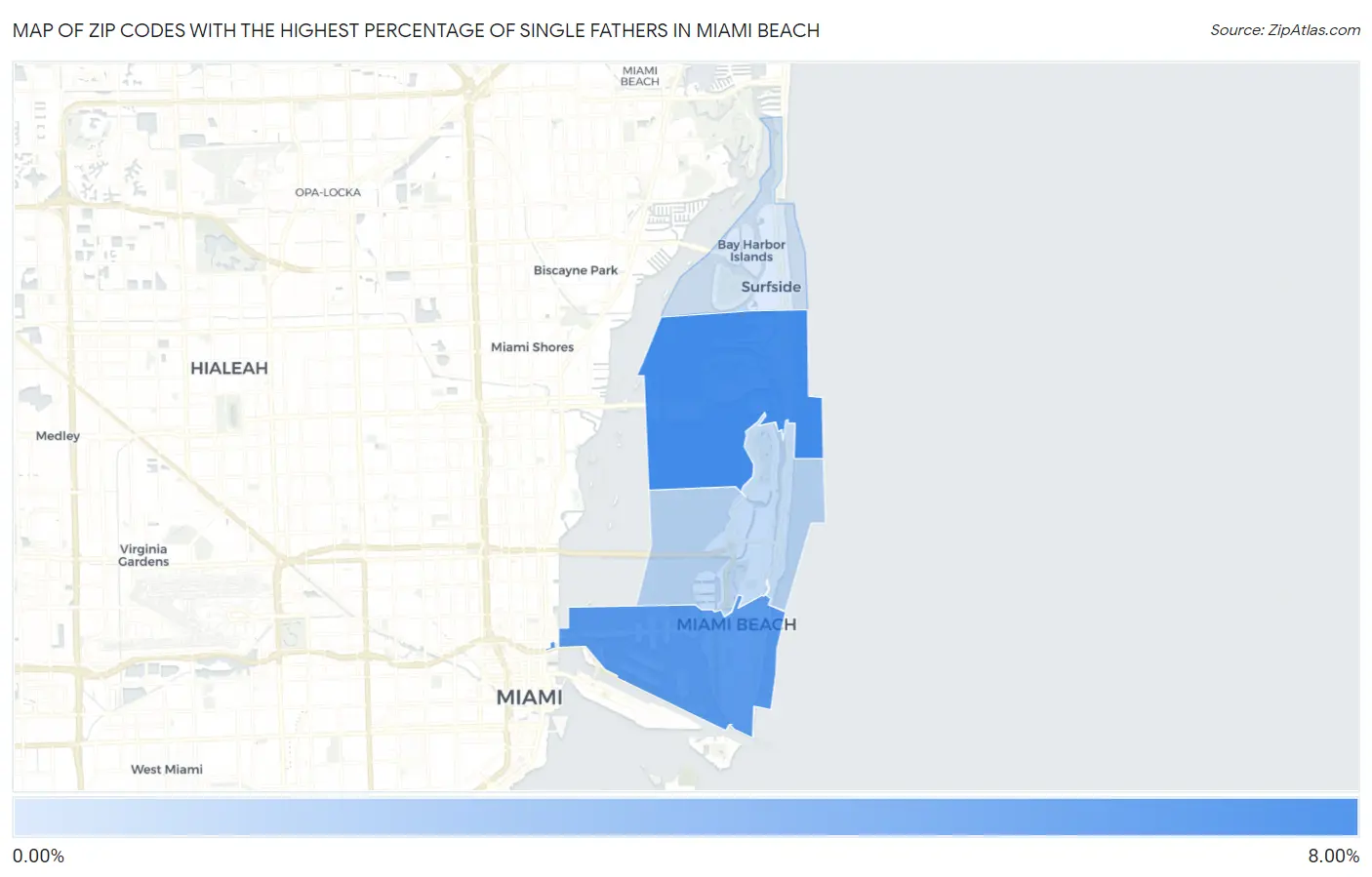 Zip Codes with the Highest Percentage of Single Fathers in Miami Beach Map