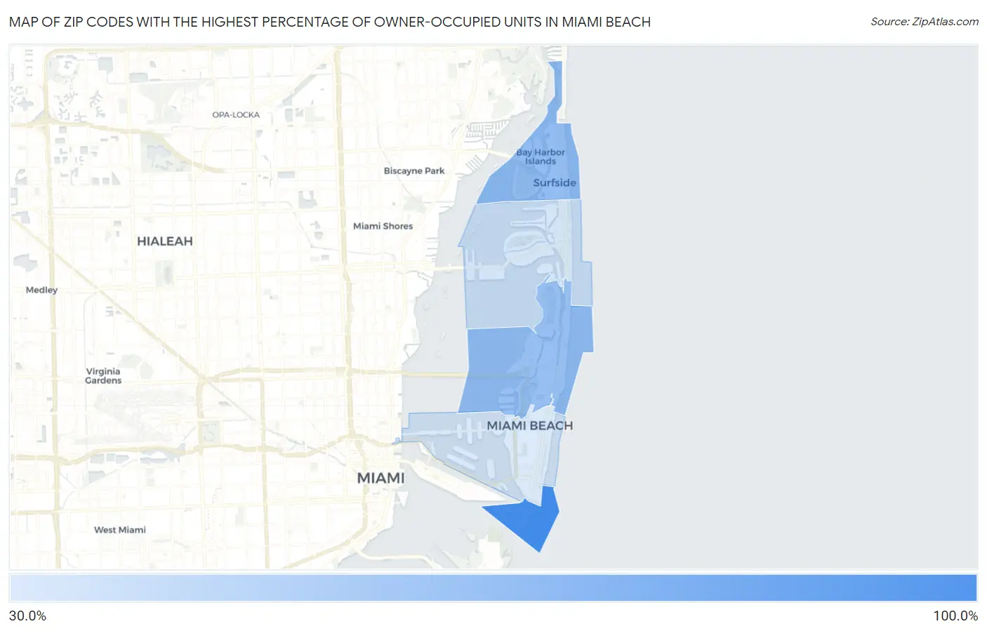 Zip Codes with the Highest Percentage of Owner-Occupied Units in Miami Beach Map