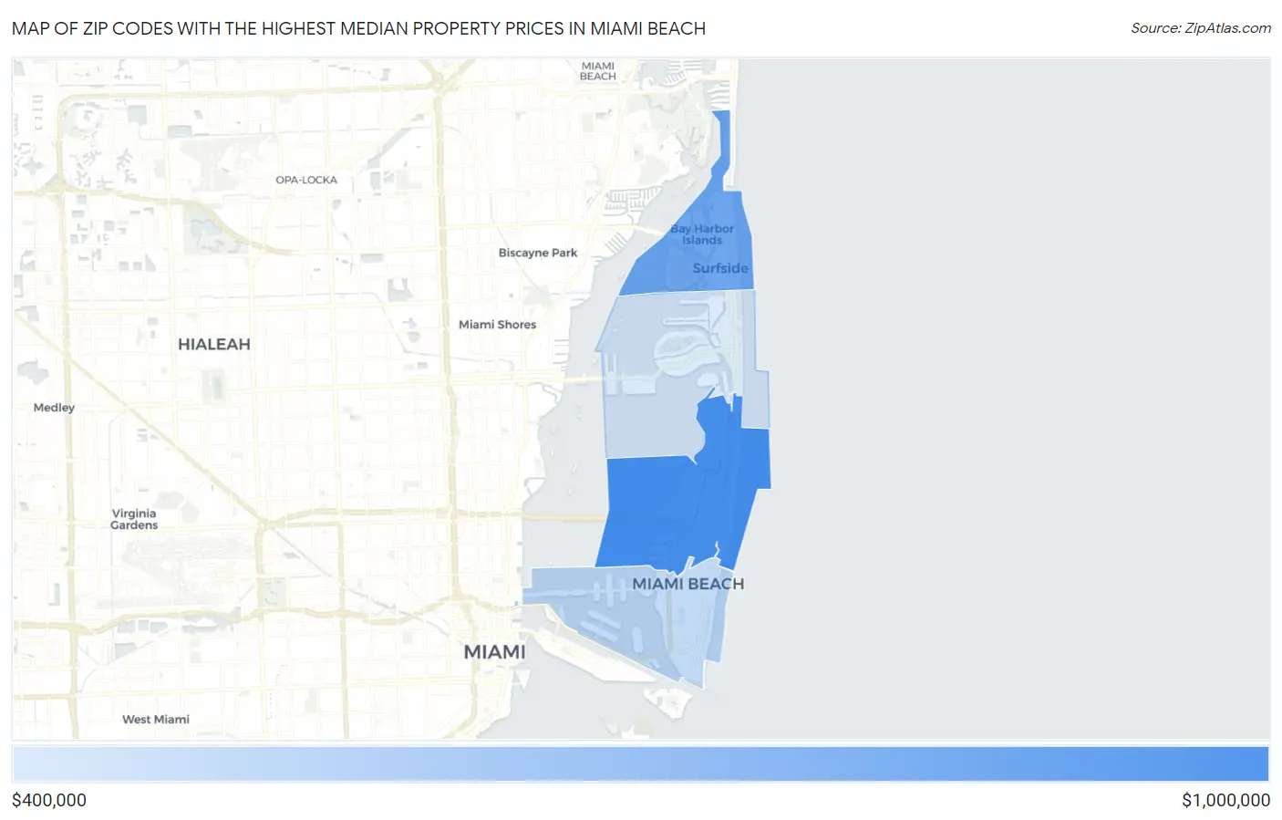 Zip Codes with the Highest Median Property Prices in Miami Beach Map