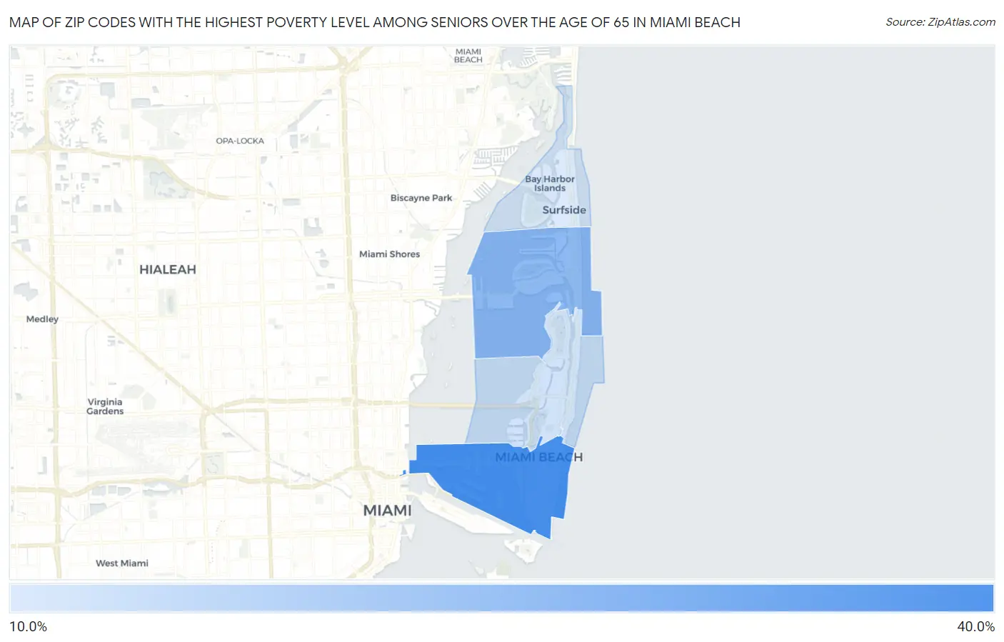 Zip Codes with the Highest Poverty Level Among Seniors Over the Age of 65 in Miami Beach Map