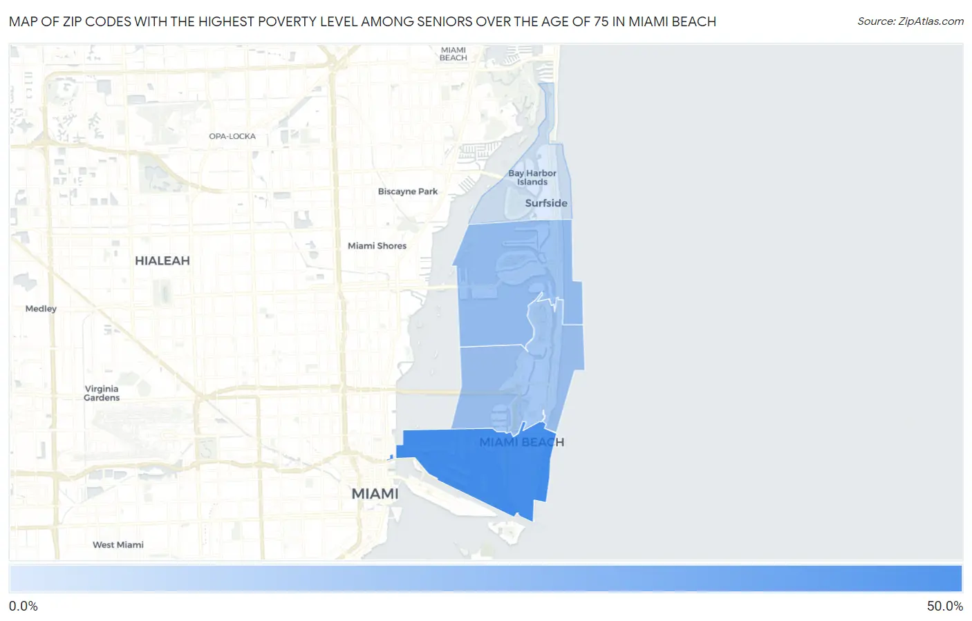 Zip Codes with the Highest Poverty Level Among Seniors Over the Age of 75 in Miami Beach Map