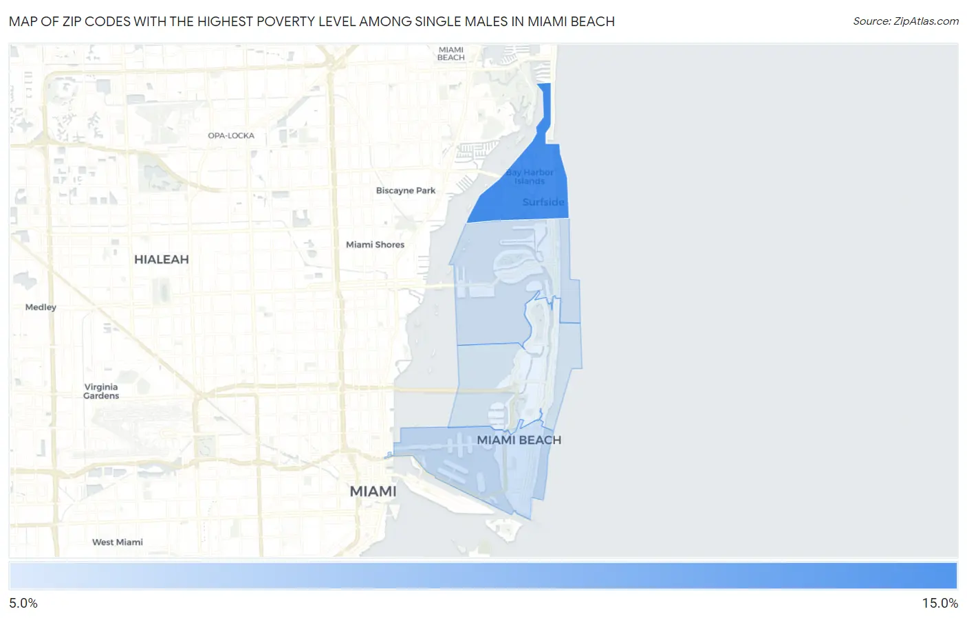 Zip Codes with the Highest Poverty Level Among Single Males in Miami Beach Map
