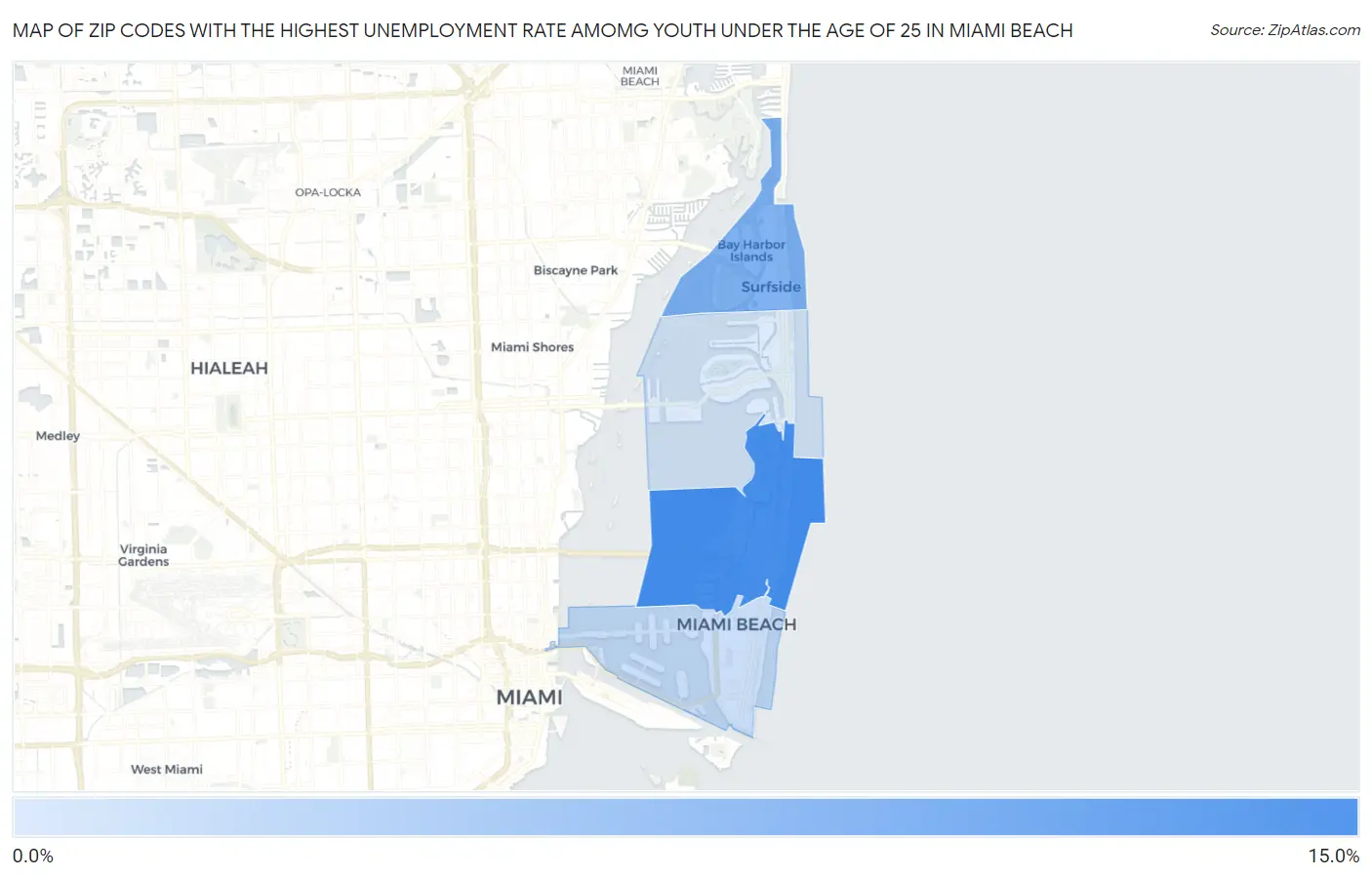 Zip Codes with the Highest Unemployment Rate Amomg Youth Under the Age of 25 in Miami Beach Map