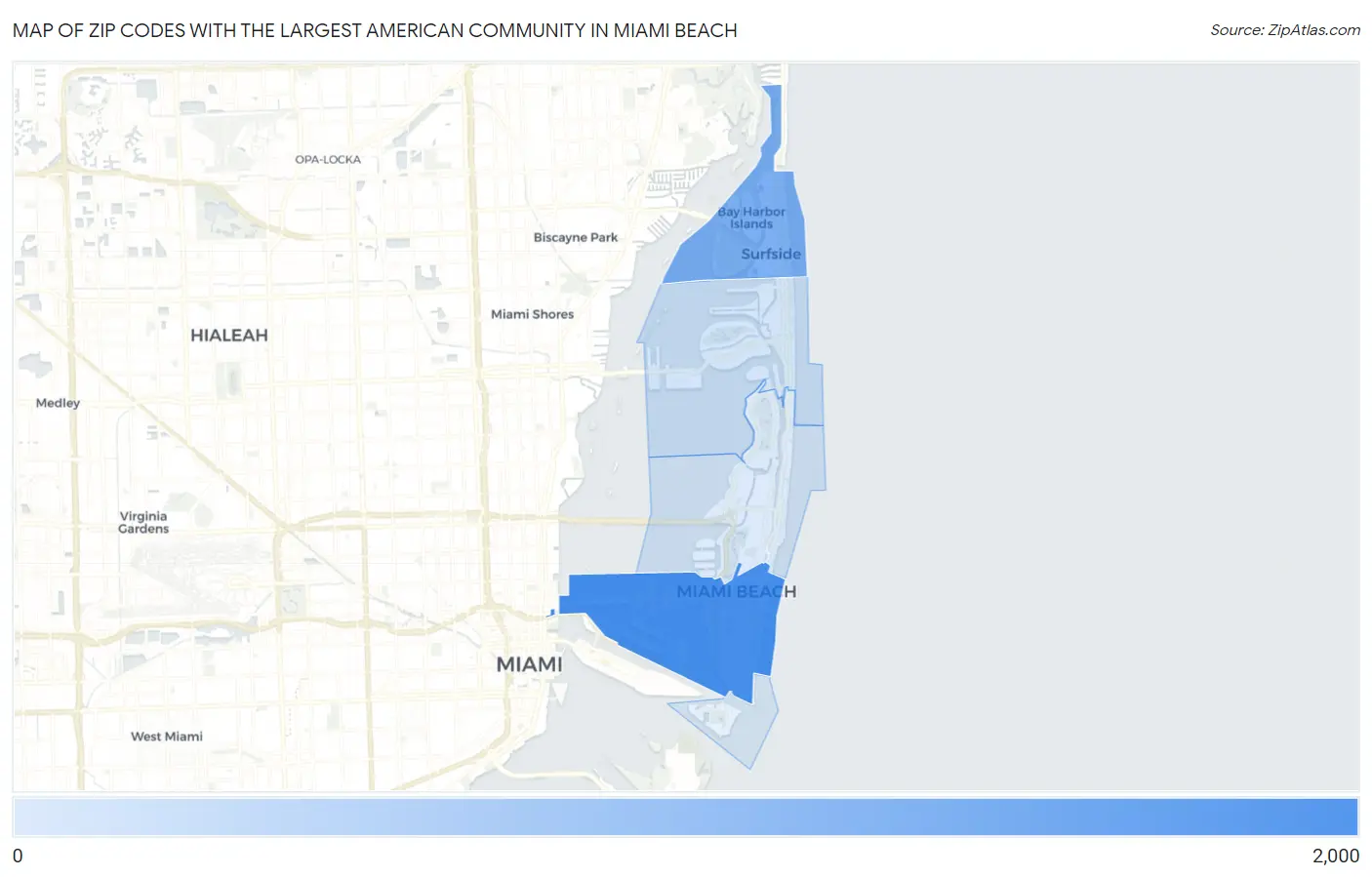 Zip Codes with the Largest American Community in Miami Beach Map