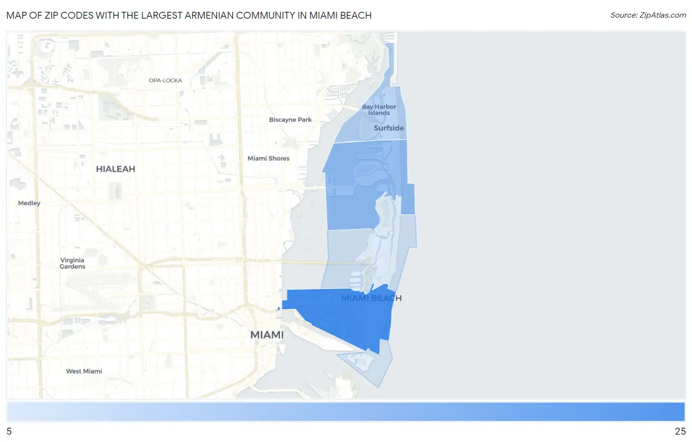 Zip Codes with the Largest Armenian Community in Miami Beach Map