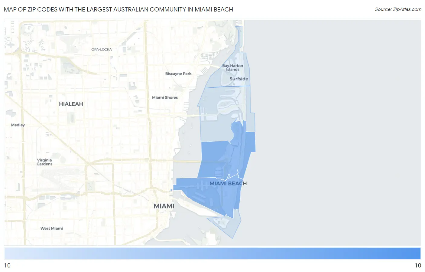 Zip Codes with the Largest Australian Community in Miami Beach Map