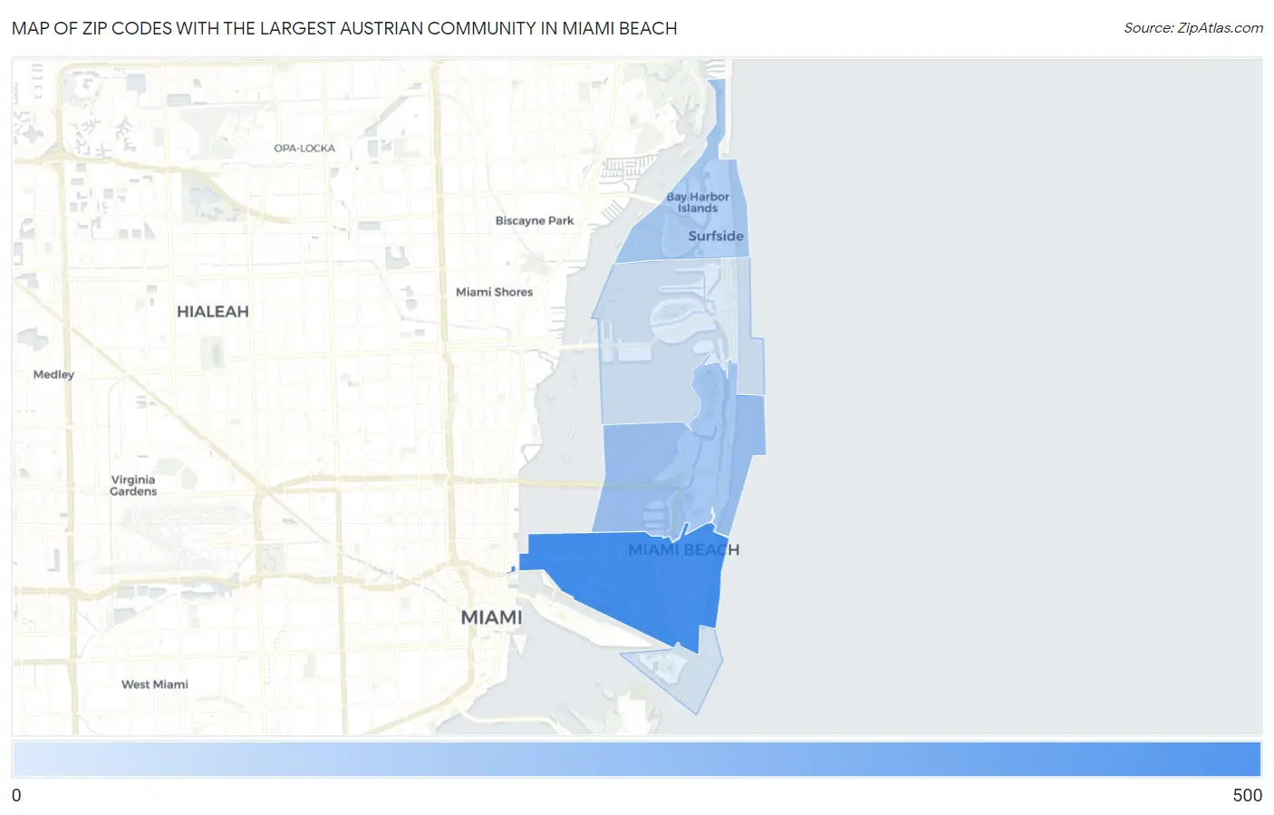 Zip Codes with the Largest Austrian Community in Miami Beach Map