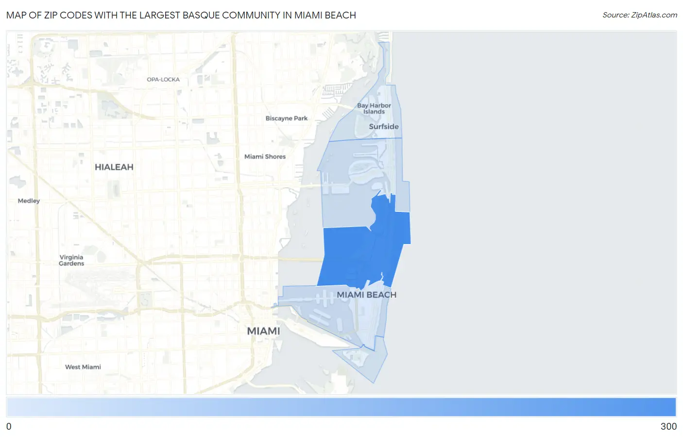 Zip Codes with the Largest Basque Community in Miami Beach Map