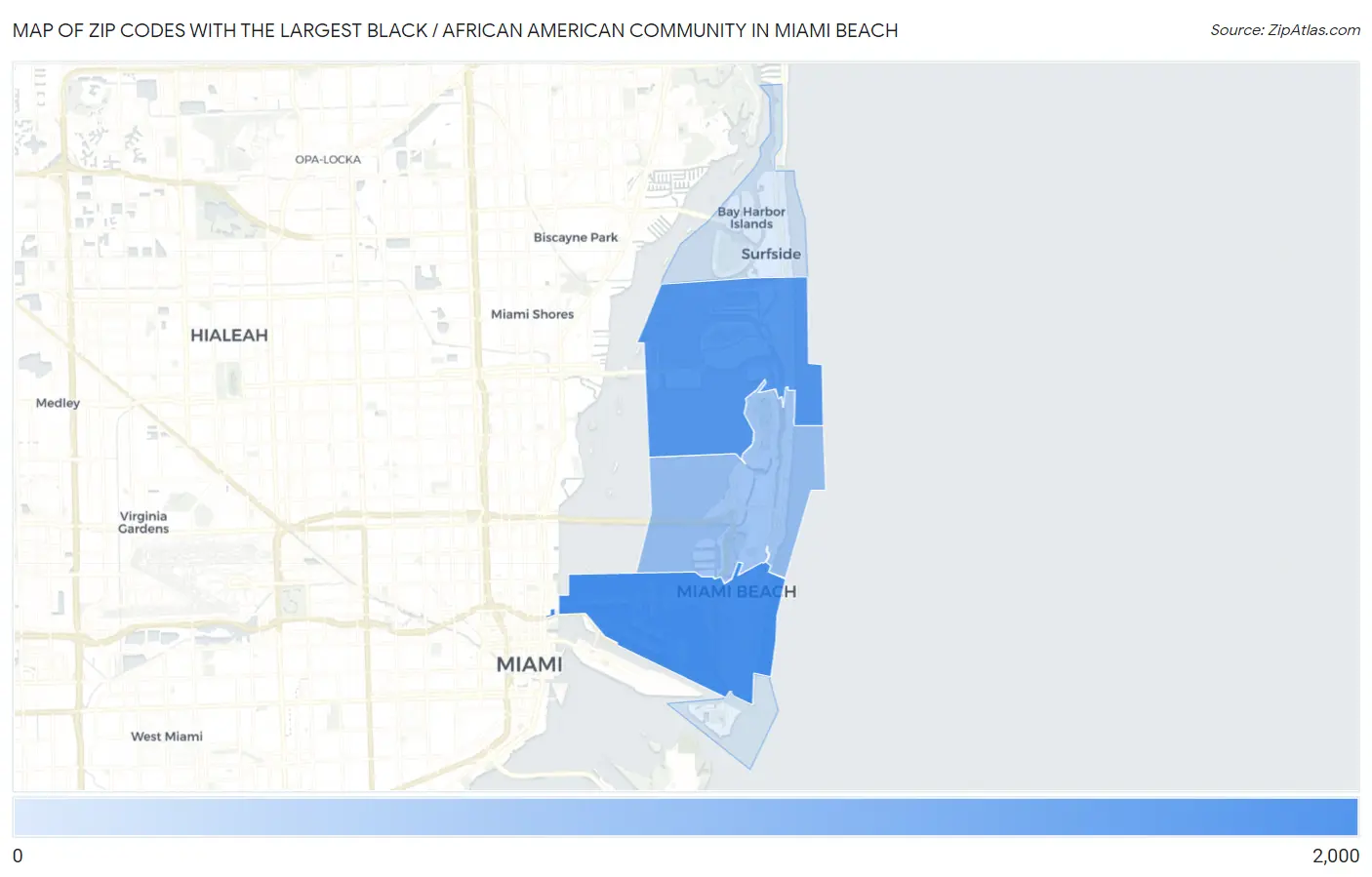 Zip Codes with the Largest Black / African American Community in Miami Beach Map
