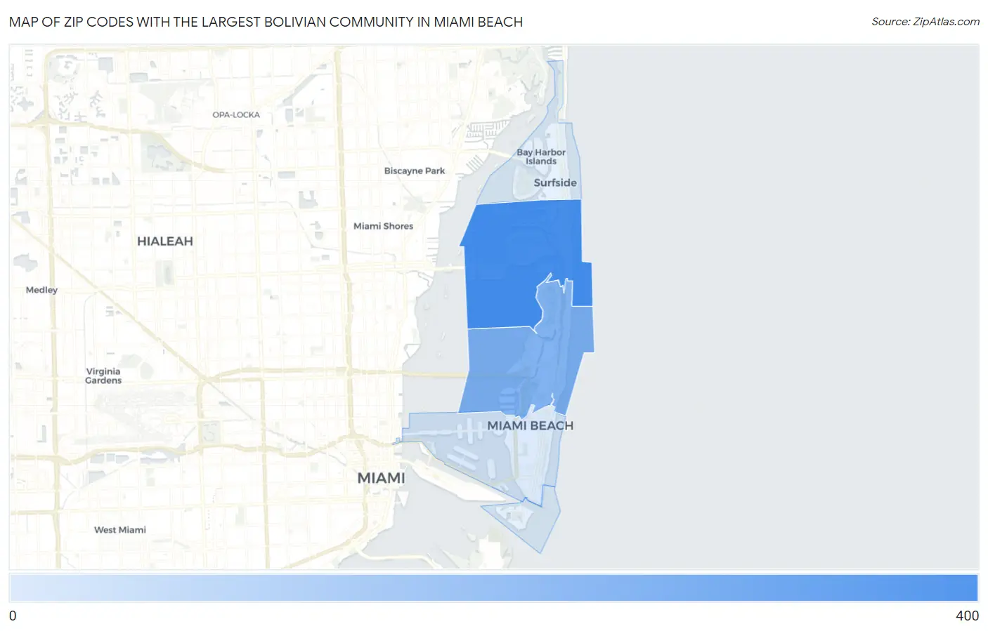 Zip Codes with the Largest Bolivian Community in Miami Beach Map