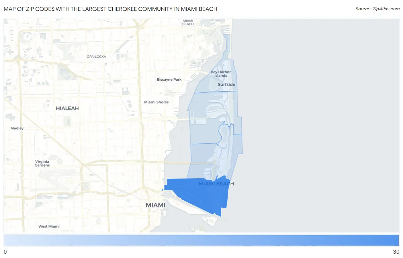 Zip Codes with the Largest Cherokee Community in Miami Beach Map