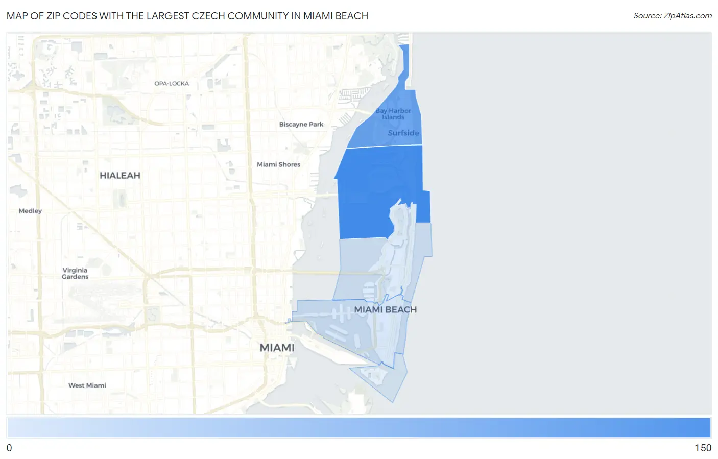 Zip Codes with the Largest Czech Community in Miami Beach Map