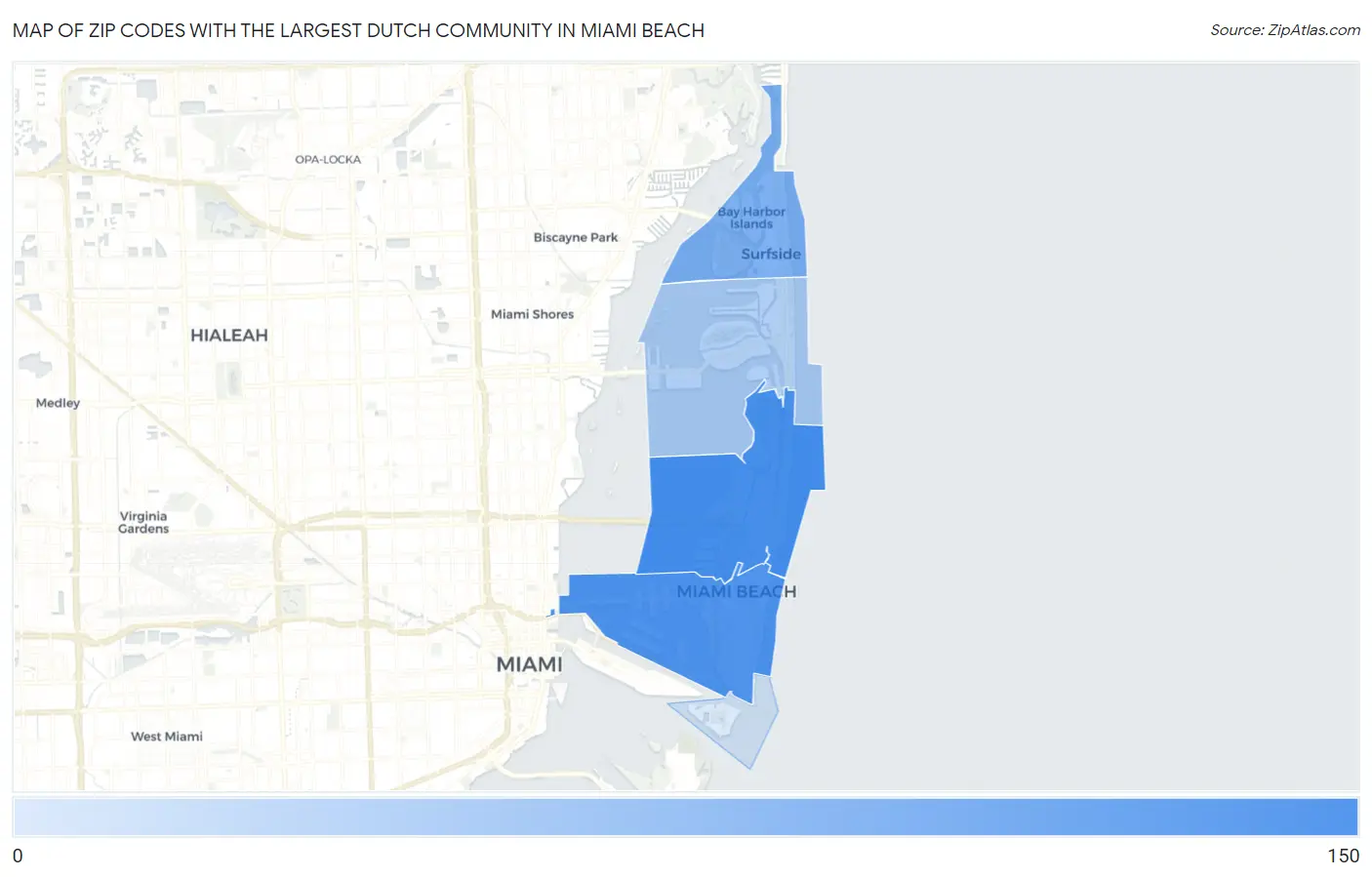 Zip Codes with the Largest Dutch Community in Miami Beach Map