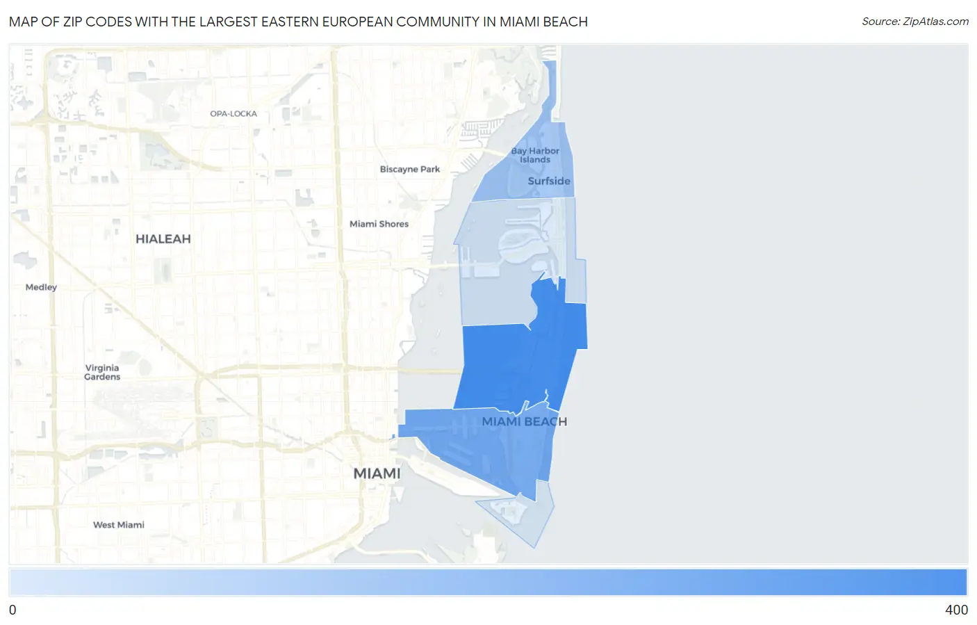 Zip Codes with the Largest Eastern European Community in Miami Beach Map