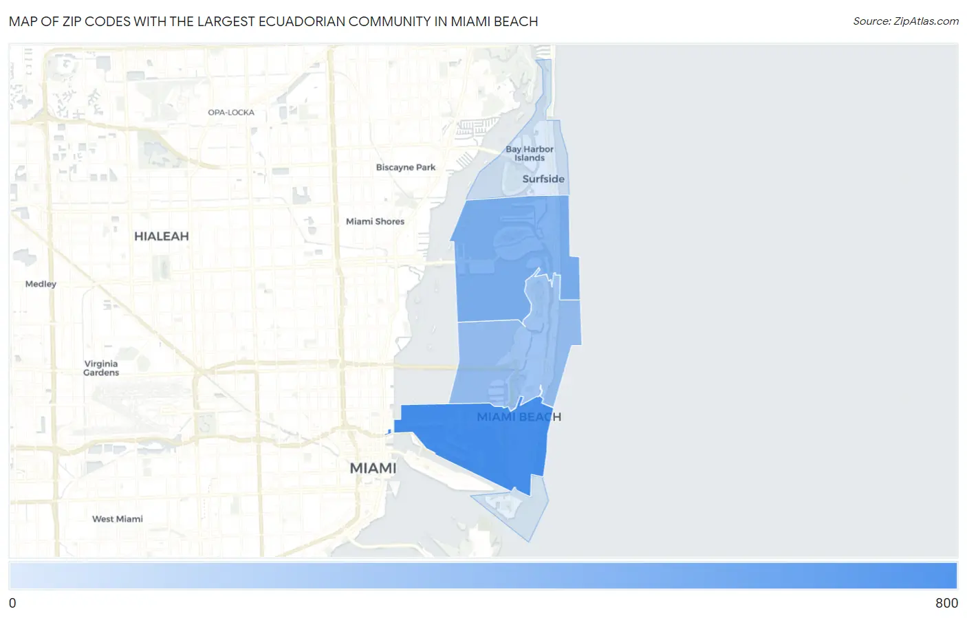 Zip Codes with the Largest Ecuadorian Community in Miami Beach Map