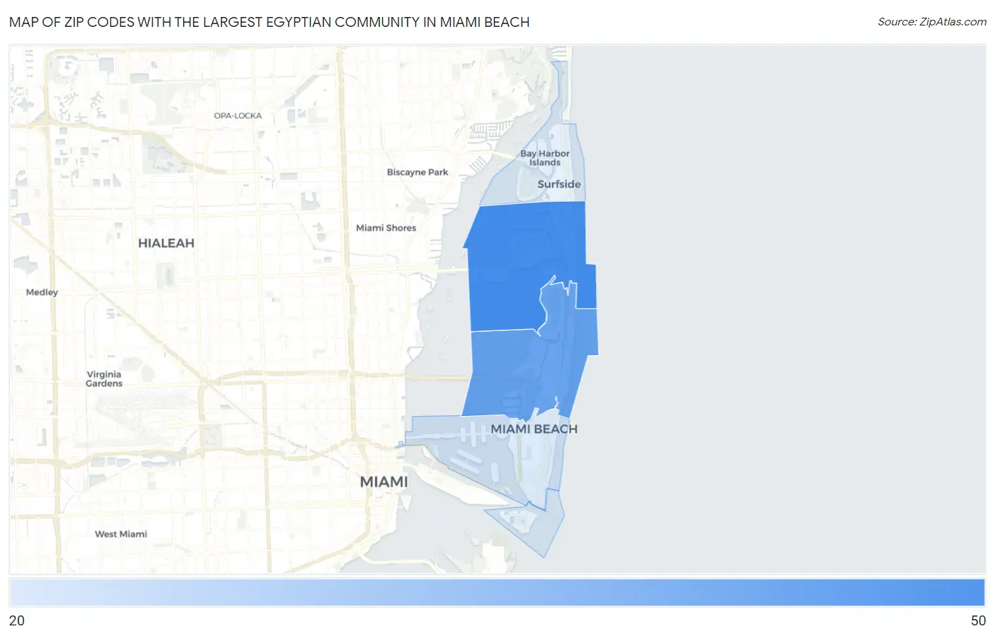 Zip Codes with the Largest Egyptian Community in Miami Beach Map