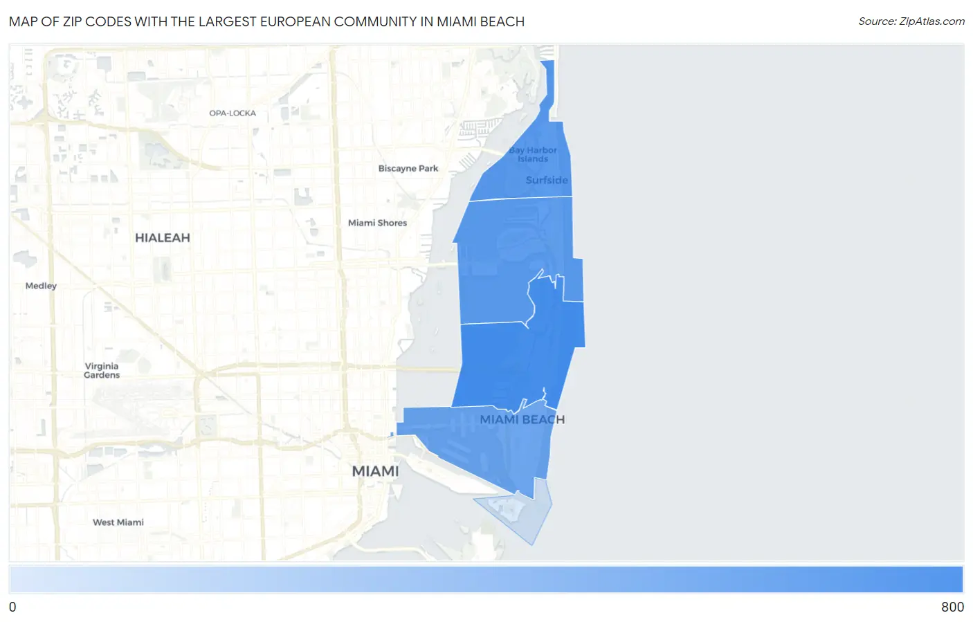 Zip Codes with the Largest European Community in Miami Beach Map