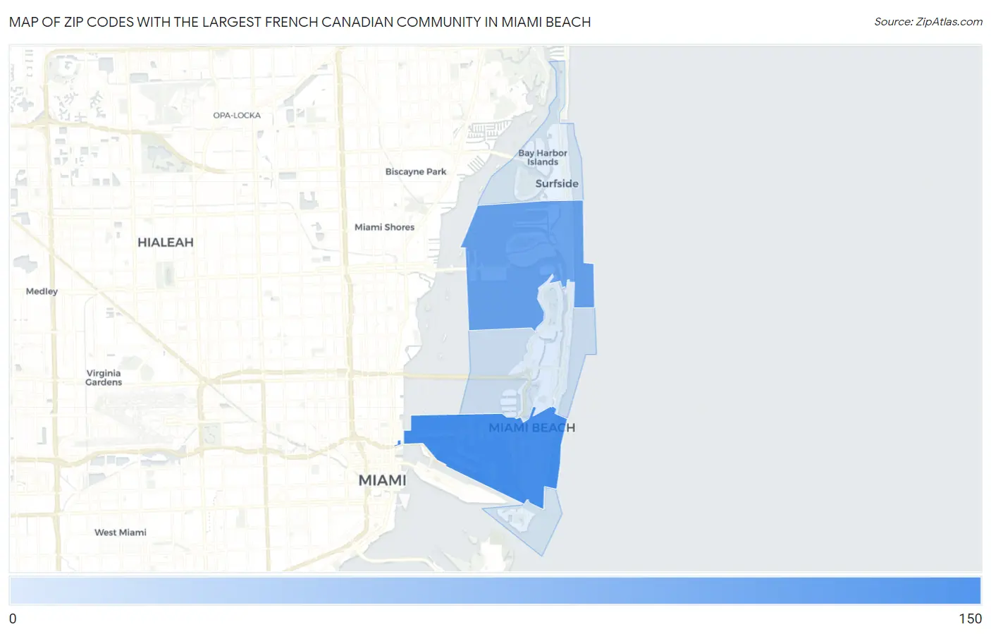 Zip Codes with the Largest French Canadian Community in Miami Beach Map