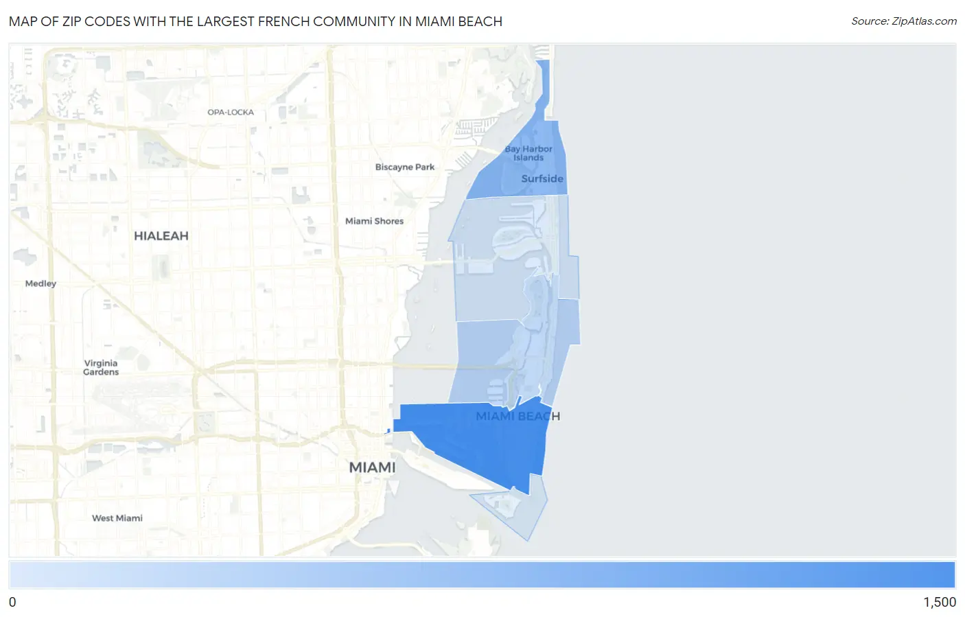 Zip Codes with the Largest French Community in Miami Beach Map