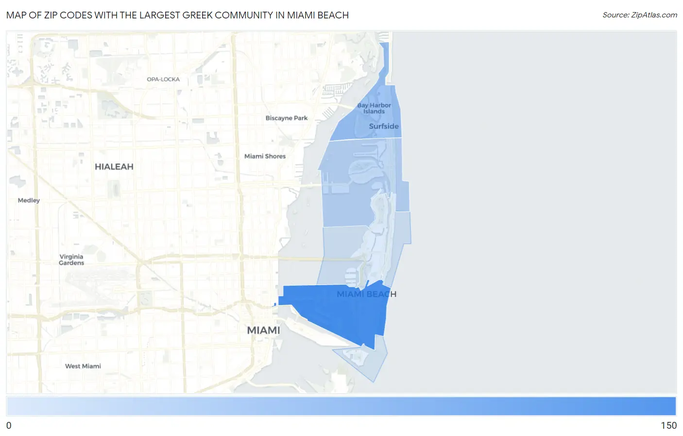 Zip Codes with the Largest Greek Community in Miami Beach Map