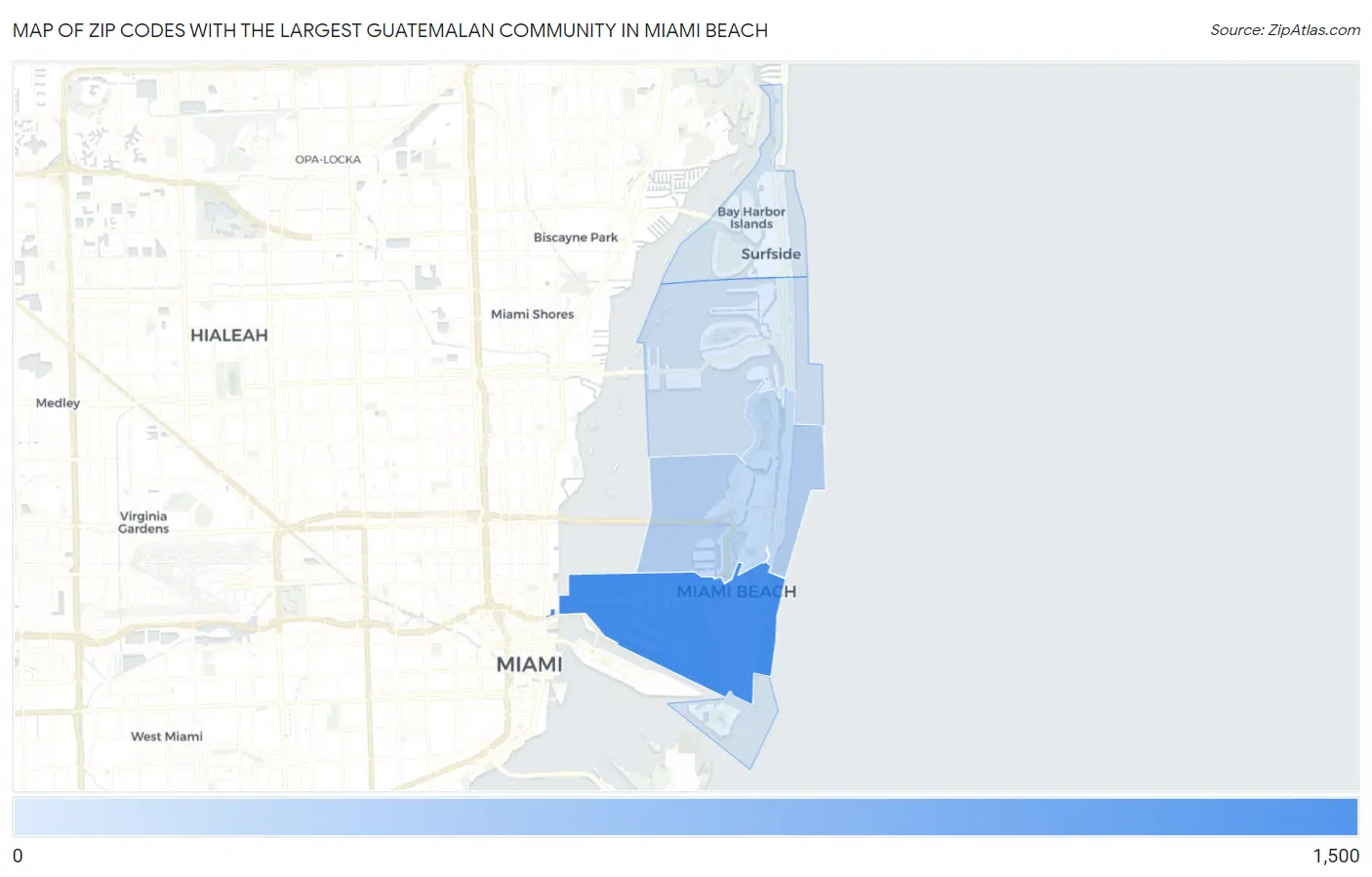 Zip Codes with the Largest Guatemalan Community in Miami Beach Map