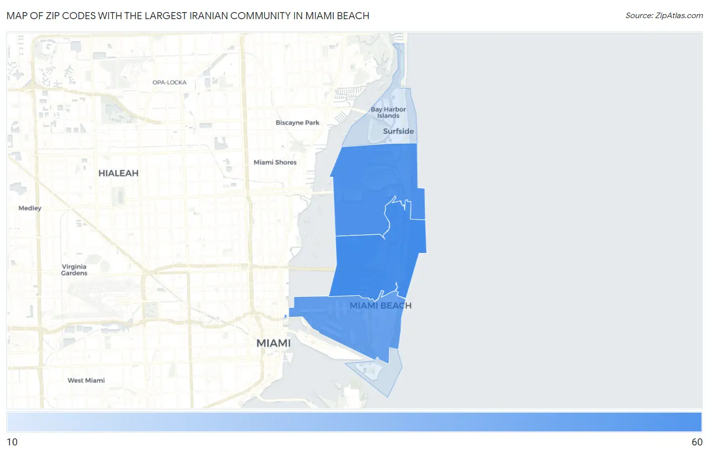 Zip Codes with the Largest Iranian Community in Miami Beach Map