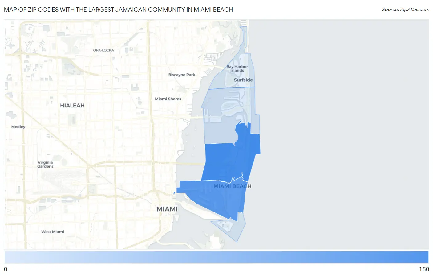 Zip Codes with the Largest Jamaican Community in Miami Beach Map