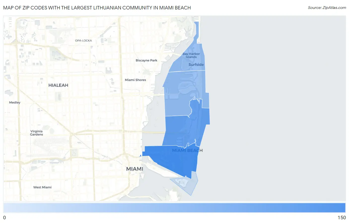Zip Codes with the Largest Lithuanian Community in Miami Beach Map