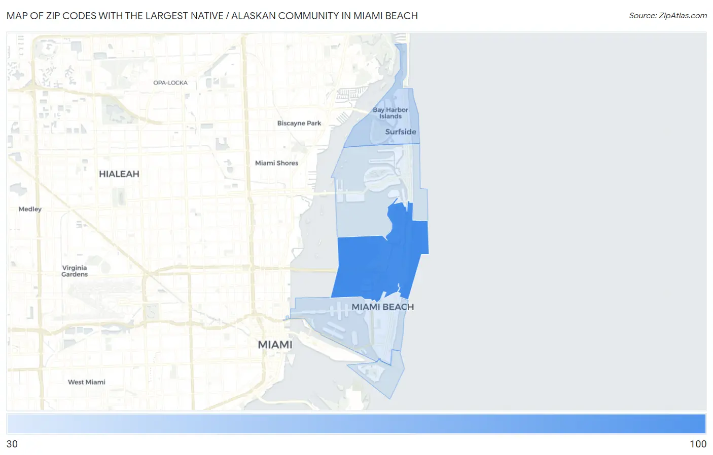Zip Codes with the Largest Native / Alaskan Community in Miami Beach Map
