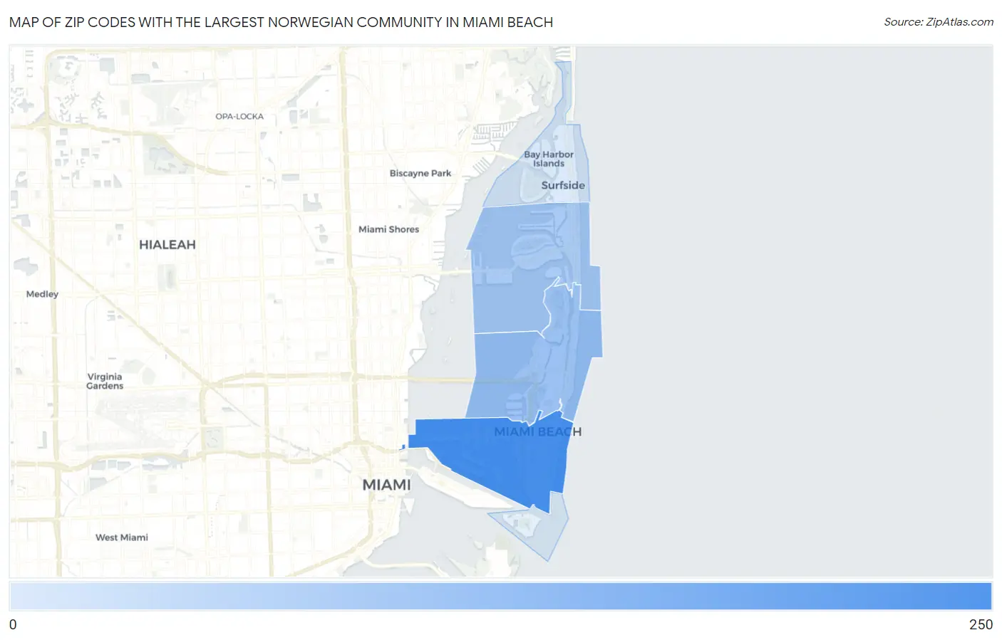 Zip Codes with the Largest Norwegian Community in Miami Beach Map