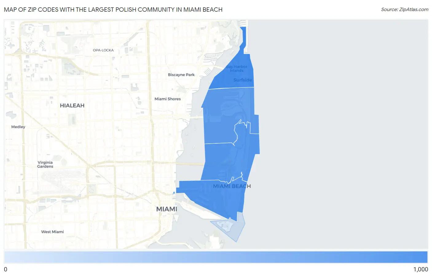 Zip Codes with the Largest Polish Community in Miami Beach Map