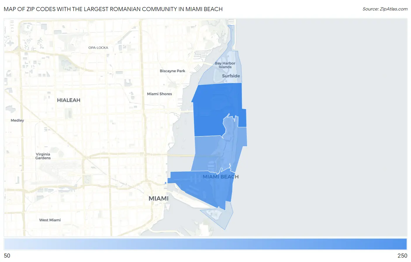 Zip Codes with the Largest Romanian Community in Miami Beach Map